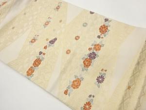 変わり横段に花々・古典柄模様織出し名古屋帯